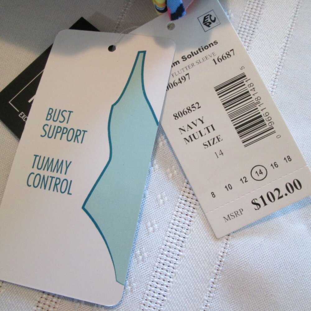 Swim Solutions Garden Dreams Flutter-Sleeve Swimsuit NWT Sz 14 - Picture 11 of 12